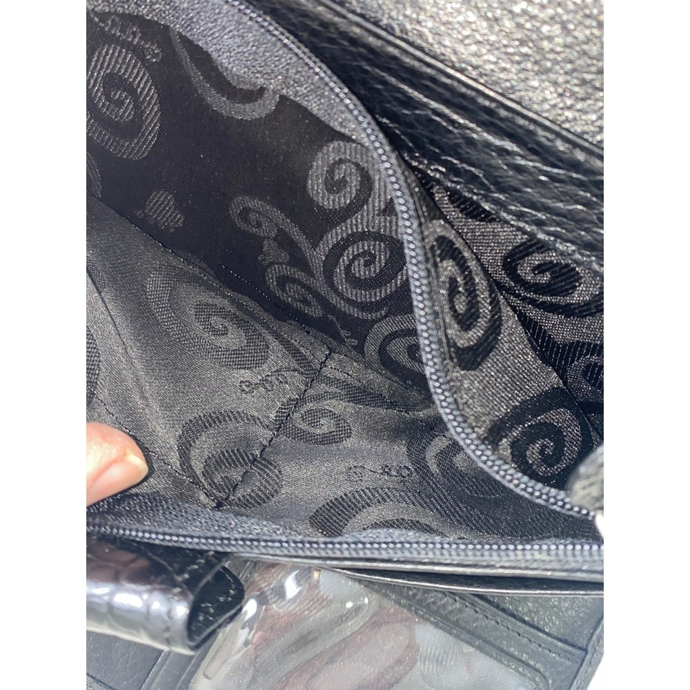 Brighton Black Leather Wallet Embossed‎ Heart Details Croc Flap Convertible - Picture 4 of 13
